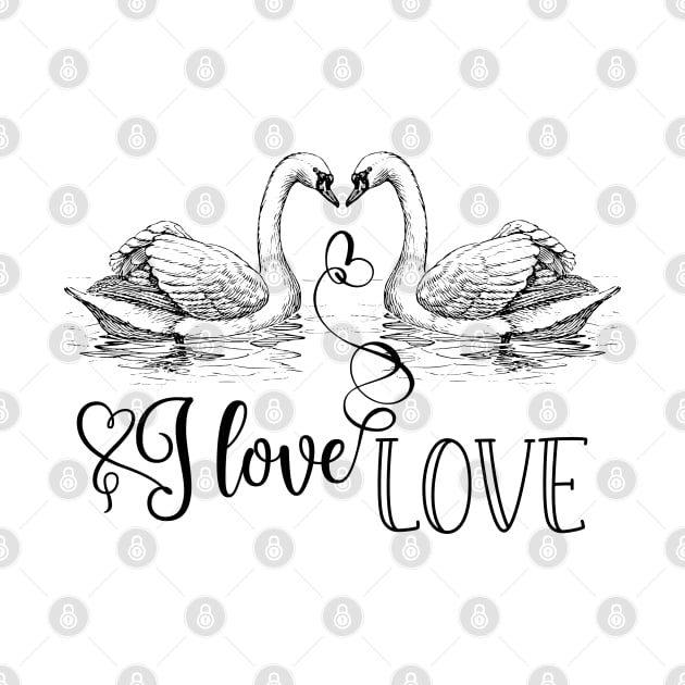 Swans  Illustration with Love Text Typography by Biophilia