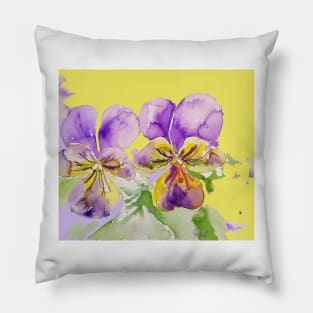 Viola Watercolor Purple Flower - violas On Yellow Pillow