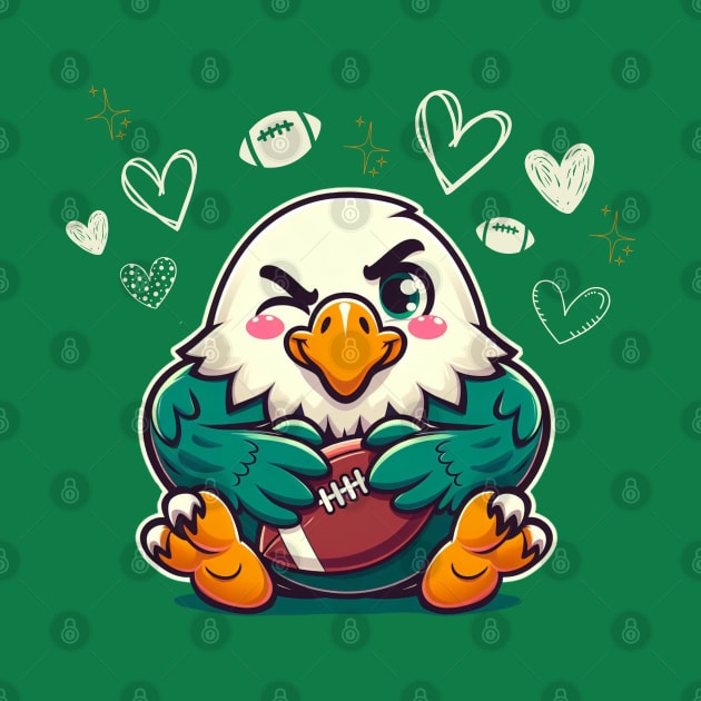 Adorable Eagle Mascot with Football - Sports Fan Art by Curious Sausage