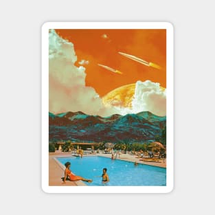 The Pool Place At The Summer Moon - Space Collage, Retro Futurism, Sci-Fi Magnet