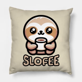 Slofee! Cute Coffee Sloth Pun Pillow