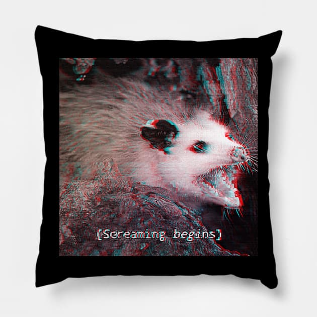 Possum Screaming Pillow by Purplelism