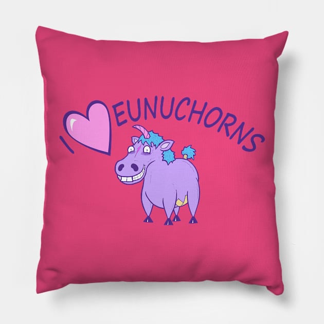 I (heart) Eunuchorns Pillow by calavara