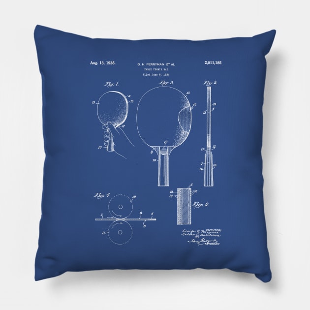 Table Tennis Patent - Tennis Paddle Art - Blueprint Pillow by patentpress