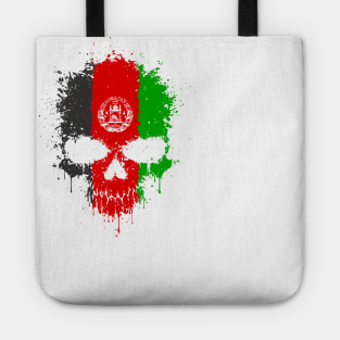 Chaotic Afghan Flag Splatter Skull Tote