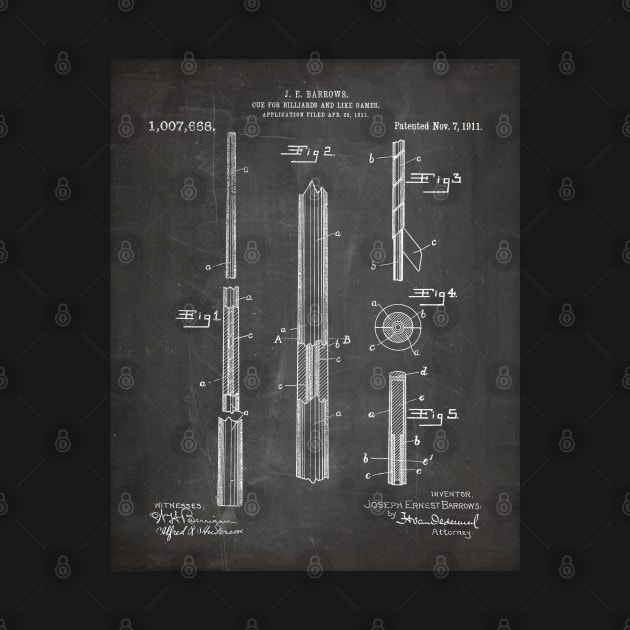 Pool Cue Patent - 9 Ball Art - Black Chalkboard by patentpress