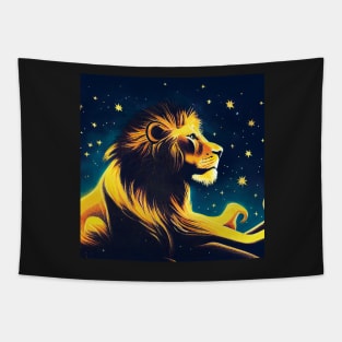 Lion Profile in the Stars Art Tapestry