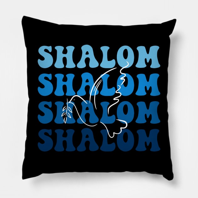 Blue and White Hebrew Shalom Peace Pillow by ProPod