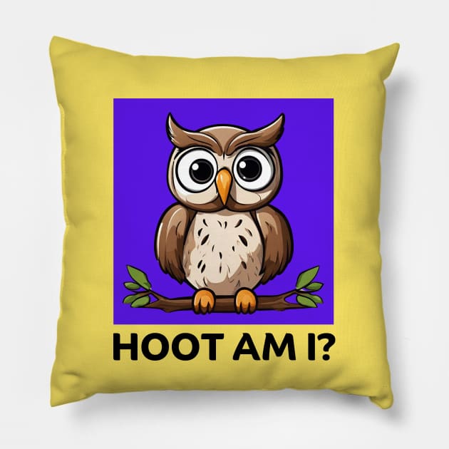 Hoot Am I | Owl Pun Pillow by Allthingspunny