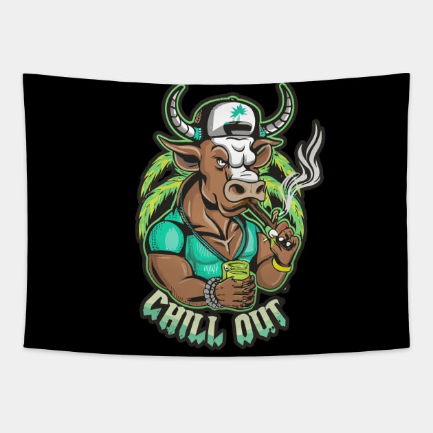 Pop Culture Bull in Hip Hop Gear Tapestry by diegotorres