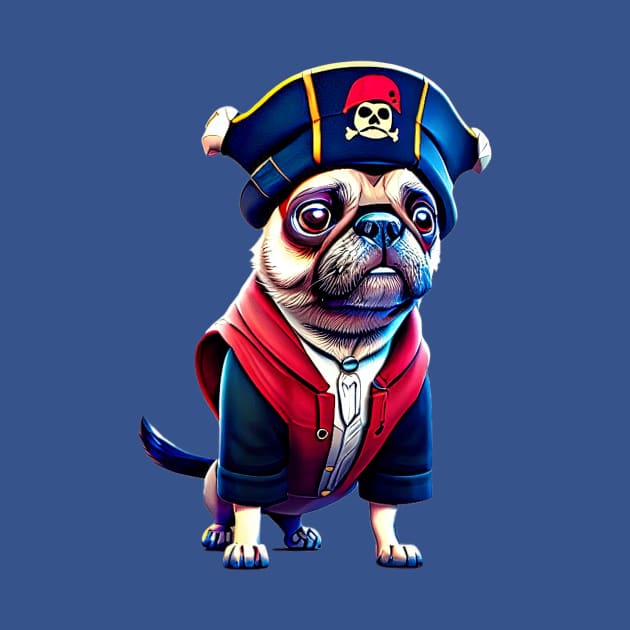 Cute Pug in Pirate Hat - Adorable Pug with Tiny Pirate Hat Costume by fur-niche