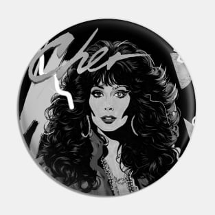 CHER 80S RETRO STYLE BLACK AND WHITE Pin