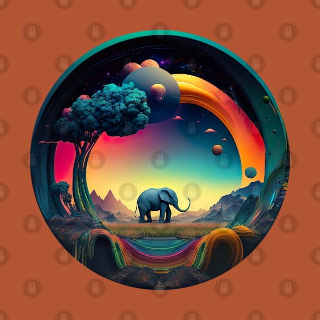 Surrealist Psychedelic Elephant Journey by Bee's Pickled Art