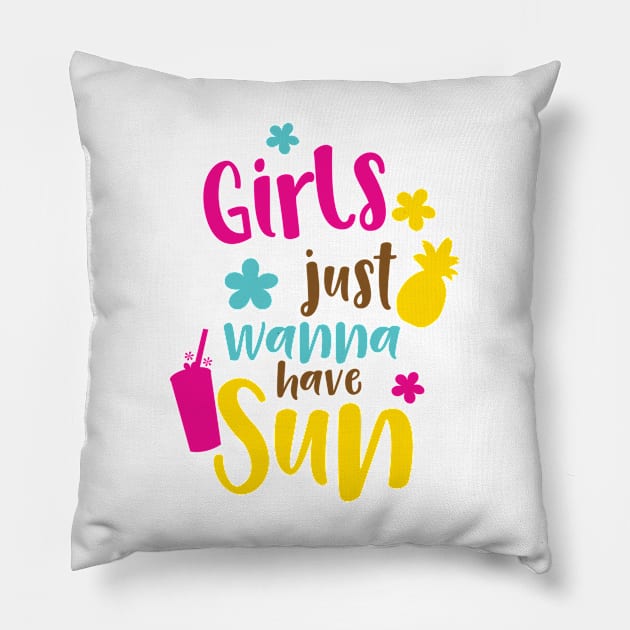 Girls Just Wanna Have Sun, Pineapple, Cocktail Pillow by Jelena Dunčević