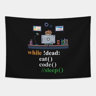 While !Dead Code Eat Sleep - Programming Jokes Tapestry