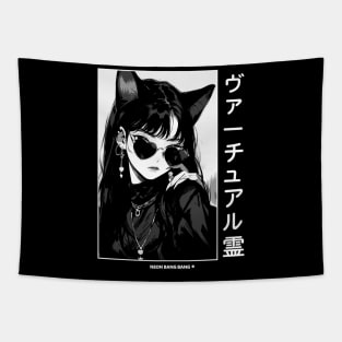 Stylish Anime Neko Girl Manga Aesthetic Streetwear Black and White #2 Tapestry