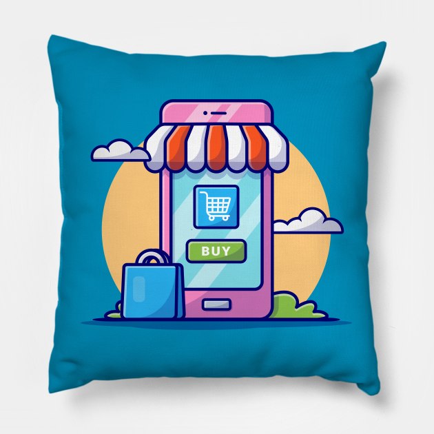 Online Shopping Cartoon Vector Icon Illustration Pillow by Catalyst Labs