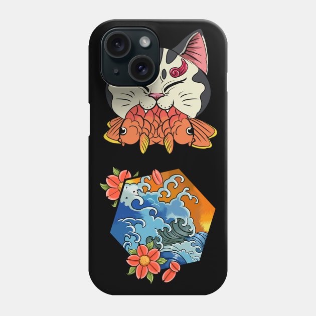 Japan style cat wave Phone Case by NevermindOnArt