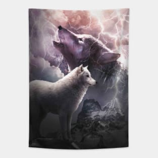 Lightning Wolf Howling At The Moon Tapestry