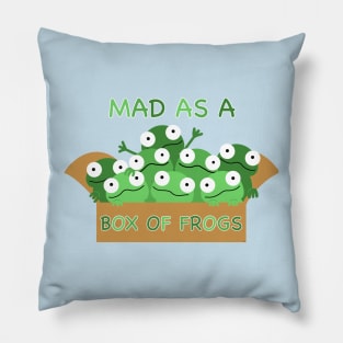 Mad as a box of frogs, cute frogs in a box, green frogs, kawaii frogs fun frogs, frogs, Pillow