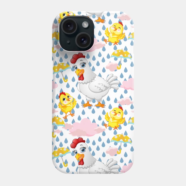 Happy Chicks in Rain--White Phone Case by The Chicken Lady