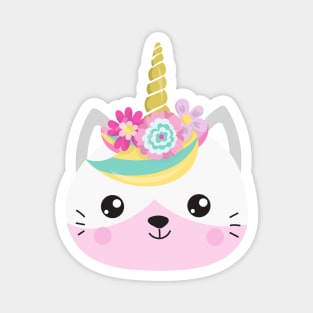 Unicorn Cat, Cute Cat, Little Cat, Kitty, Flowers Magnet