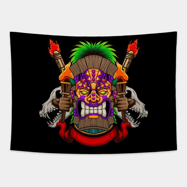 Tiki Mask 9.4 Tapestry by Harrisaputra