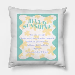 Hello Sunshine yellow and teal Danish Pastel Dorm Room Pillow