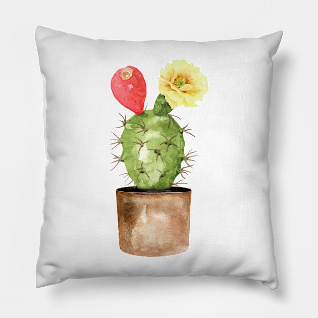 Hand painted Watercolor Cactus in Terracotta pot Pillow by SouthPrints