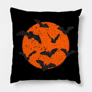 Distressed Bats And Orange Moon Circle Design Pillow