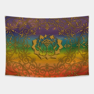 Rainbow Mandala with Lotus Flower Tapestry