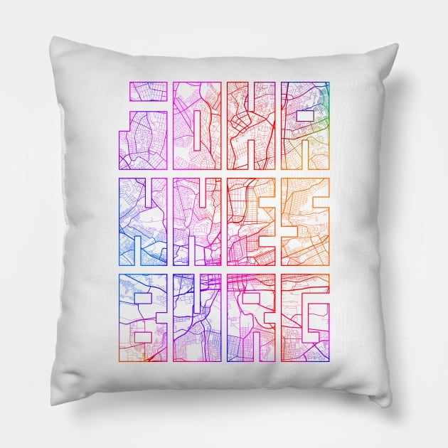 Johannesburg, South Africa City Map Typography - Colorful Pillow by deMAP Studio