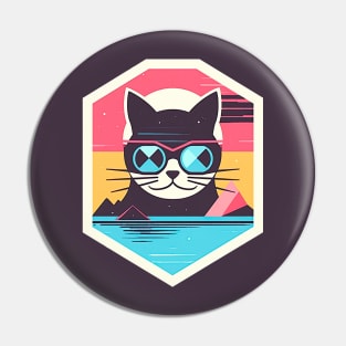 Cool cat with sunglasses on retro style Pin