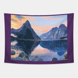 Milford Sound, New Zealand, at sunset Tapestry