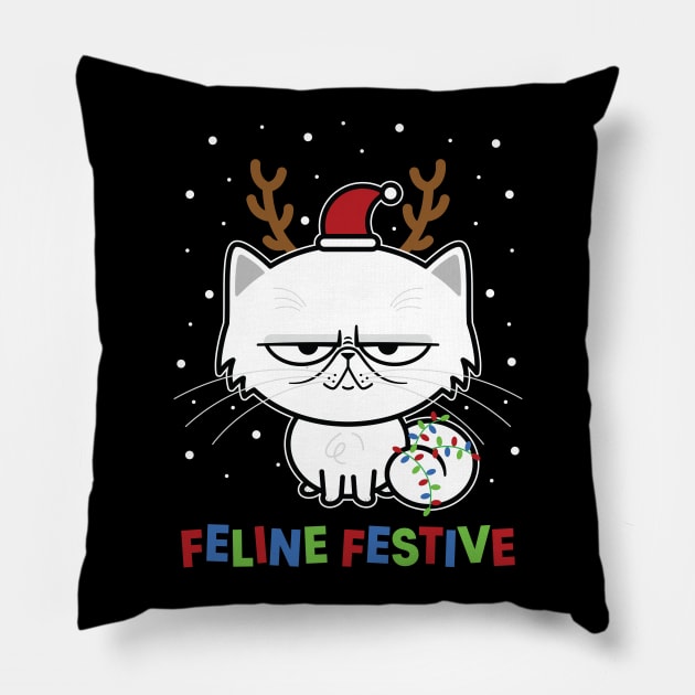 Feline Festive Pillow by Kitty Cotton