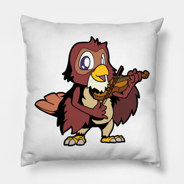 Comic owl playing violin Pillow by Modern Medieval Design