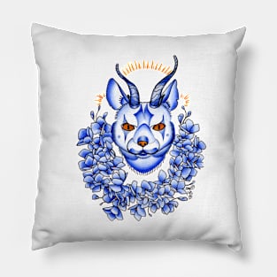 calygreyhound in blue, cat with antlers Pillow