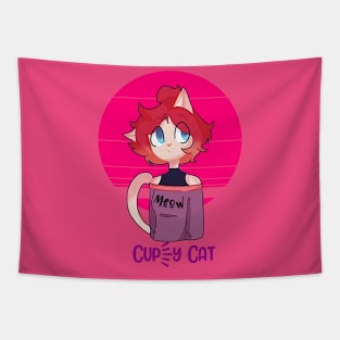 Anime Cupy Cat for Cat and Coffee Lovers Tapestry