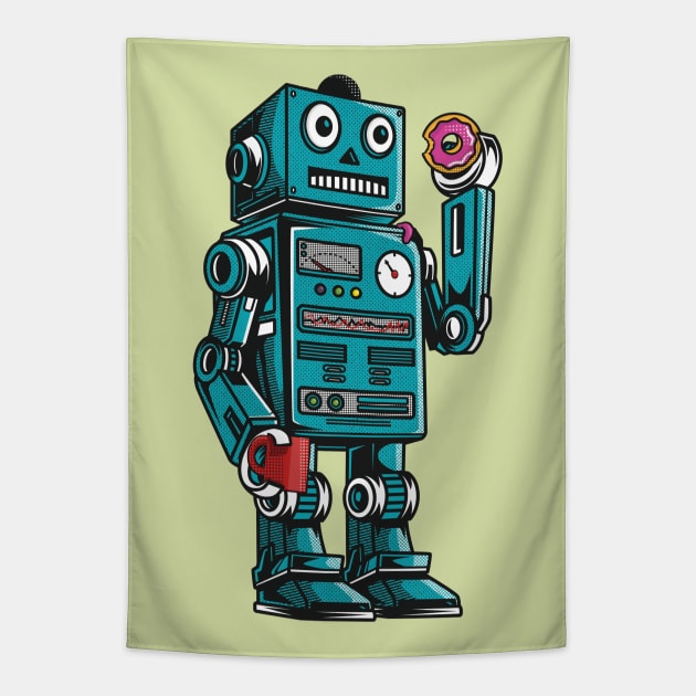 Robot Mornings With Coffee And A Donut Tapestry by LittleBunnySunshine