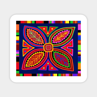 Kuna Indian Mola Flora - Red Blue Pink Yellow Magnet