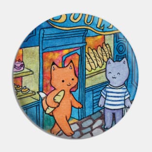 Cat and fox french bakery paris watercolor illustration Pin