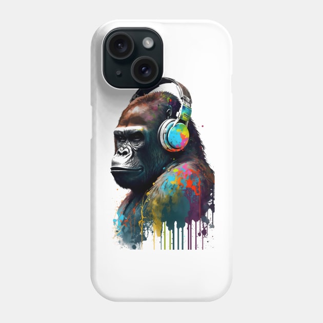 Gorilla Listening to Music on Headphones Painting Phone Case by ArtisticCorner