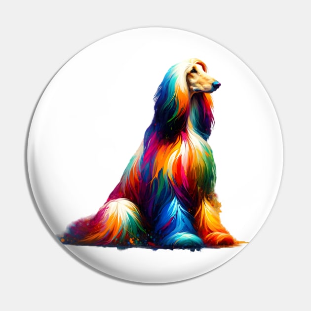 Vibrant Afghan Hound in Colorful Splashed Paint Pin by ArtRUs