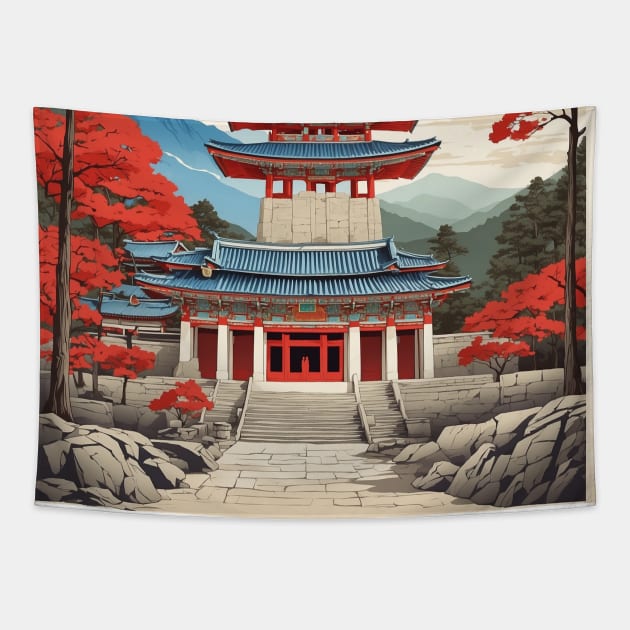 Haiensa Temple South Korea Travel Tourism Retro Vintage Tapestry by TravelersGems