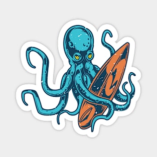 Retro Octopus Surfer Illustration Magnet