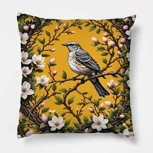 Mississippi Mockingbird And Magnolia Flowers 2 Pillow