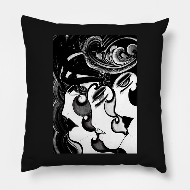 TRIPLE DECO FLAPPER FACES  ART POSTER    NO 1 Pillow by jacquline8689