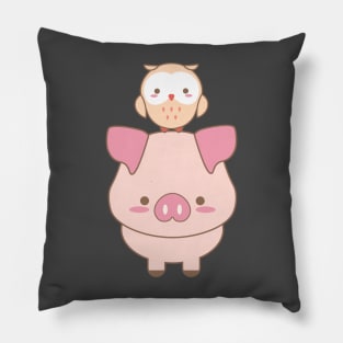 Kawaii Animals Pattern in Light Pink Pillow