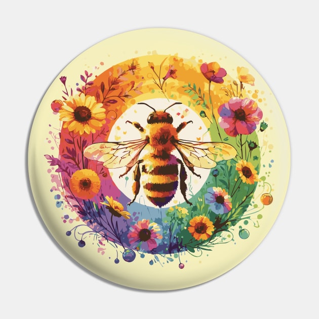 Bee and Flowers Rainbow Pin by Heartsake