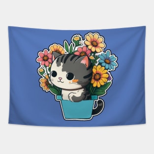 A Cute Kitten in a Flower Pot Tapestry